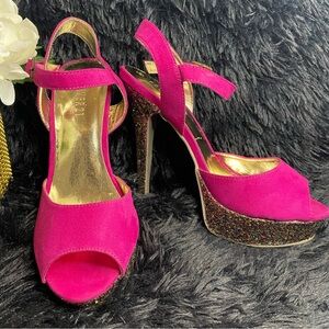 Forever 21 Hot Pink Suede & Glitter Platform High Heels Women’s Size 7